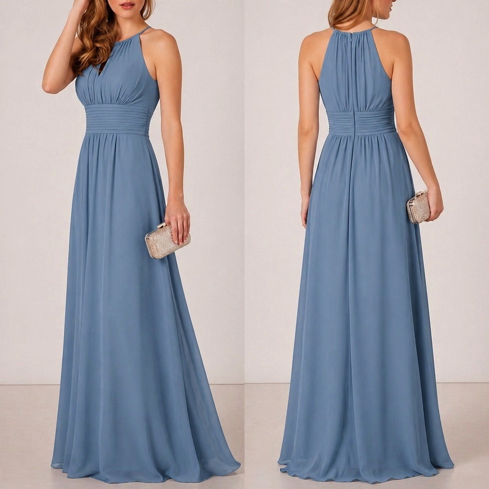 Azazie Bonnie Bridesmaid Dress A16 Steel Blue Halter A-Line Floor-Length Maxi